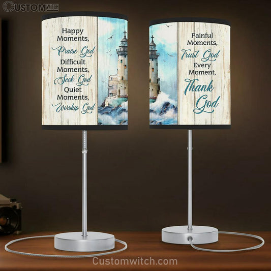 Christ Lighthouse Albatross Every Moment Thank God Large Table Lamb - Christian Lamb Gift - Bible Verse Table Lamb Art