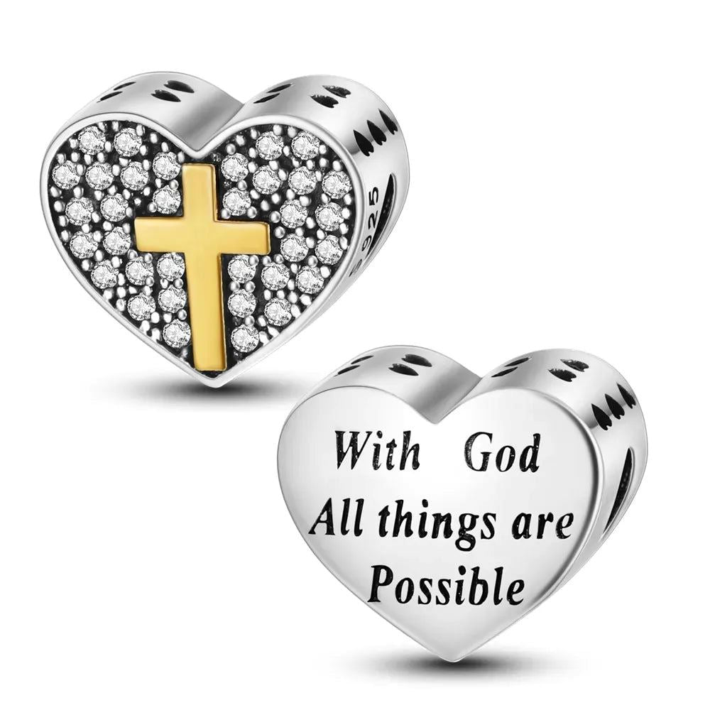 Christ's Love 925 Sterling Silver Christian Charm For Bracelet, Religious Bracelets, Christian Gift