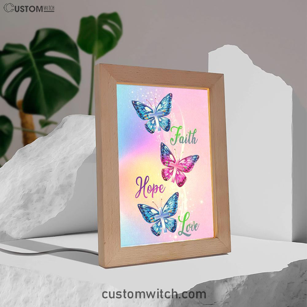 Christian - Faith Hope Love Butterfly Art Frame Lamp Prints - Bible Verse Decor - Scripture Art