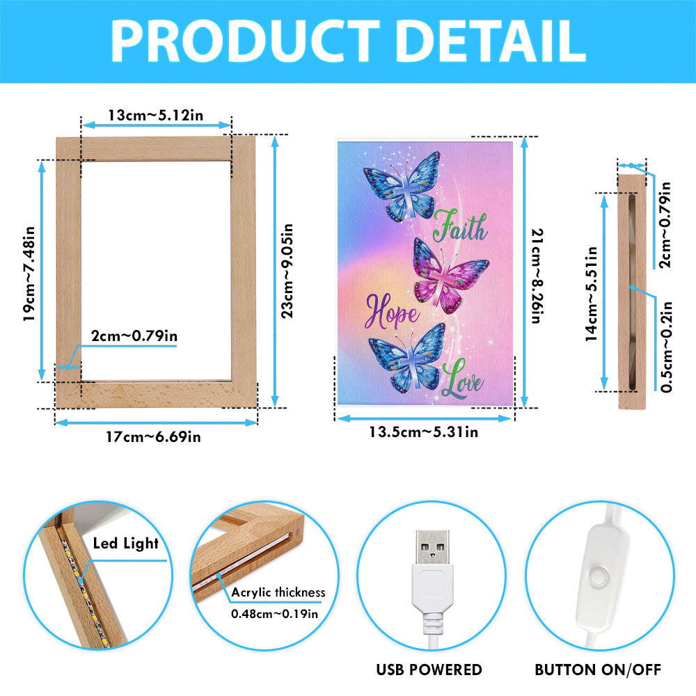 Christian - Faith Hope Love Butterfly Art Frame Lamp Prints - Bible Verse Decor - Scripture Art