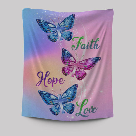 Christian - Faith Hope Love Butterfly Art Tapestry Prints - Bible Verse Wall Decor - Scripture Wall Art