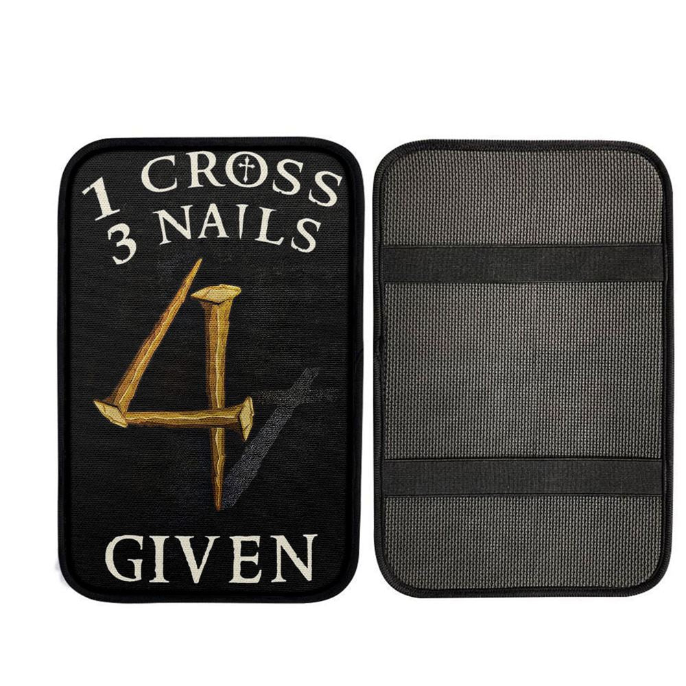Christian 1 Cross 3 Nails 4 Given Car Center Console Cover, Religious Car Armrest Accessories