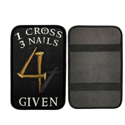 Christian 1 Cross 3 Nails 4 Given Car Center Console Cover, Religious Car Armrest Accessories
