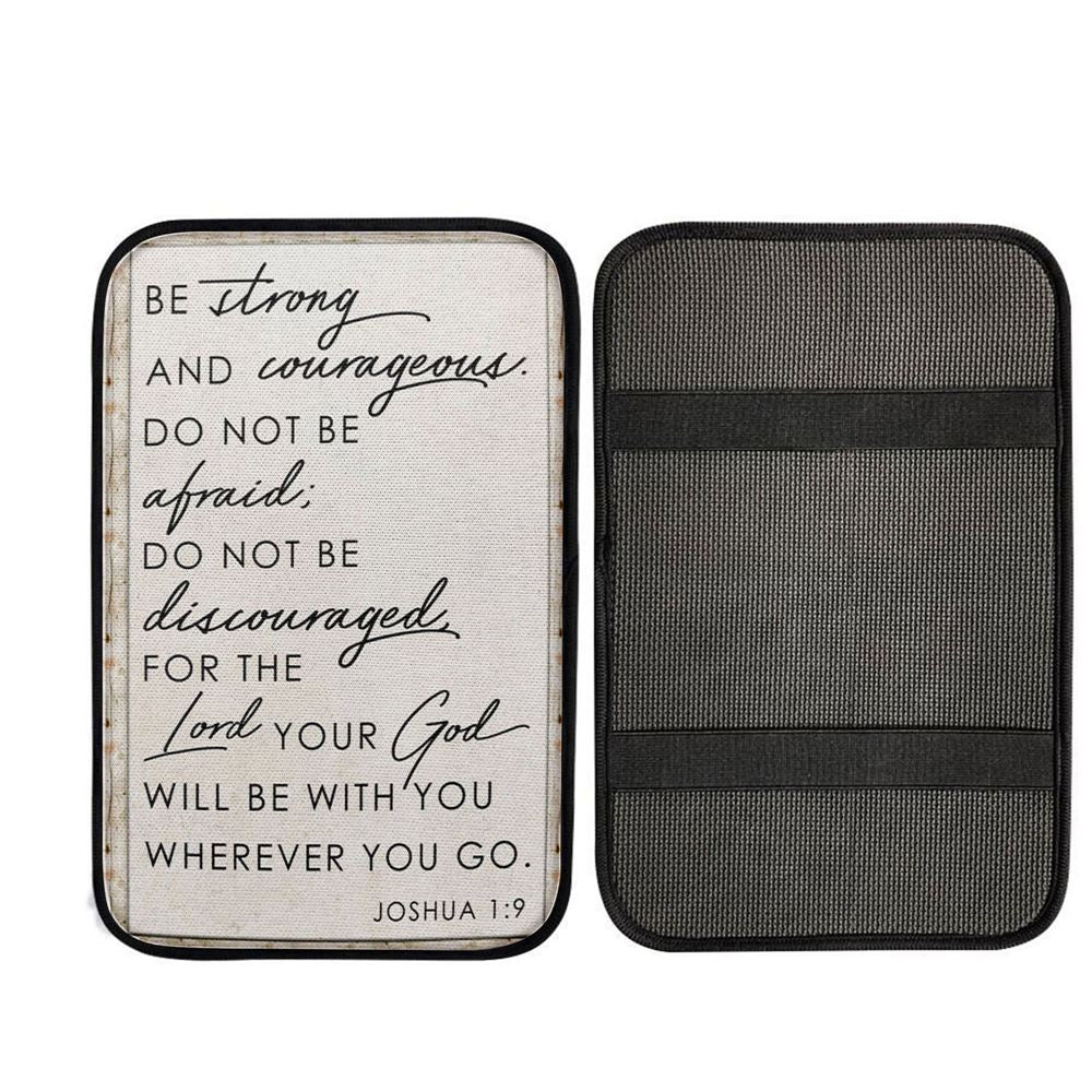 Christian Be Strong And Courageous Joshua 19 Car Center Console Cover, Religious Car Armrest Accessories