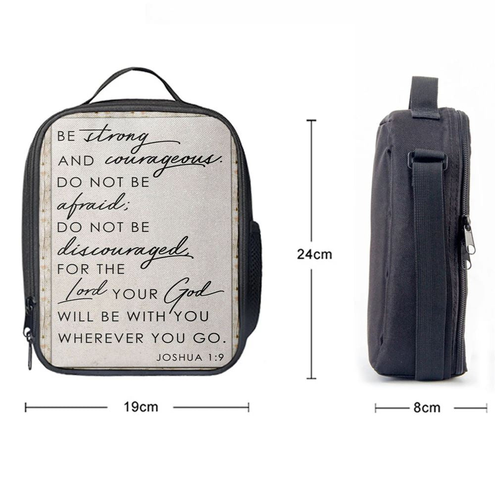Christian Be Strong And Courageous Joshua 19 Lunch Bag, Christian Lunch Bag For School, Picnic, Religious Lunch Bag