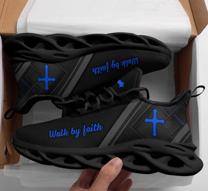 Christian Best Running Shoes, Jesus Black Blue Walk By Faith Christ Sneakers Max Soul Shoes For Men And Women, Jesus Fashion Shoes