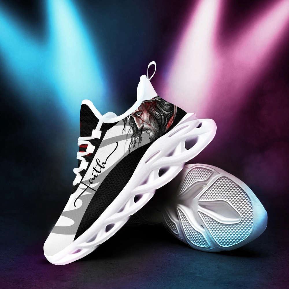 Christian Best Running Shoes, Jesus Faith Running Sneakers Black White Max Soul Shoes For Men And Women, Jesus Fashion Shoes