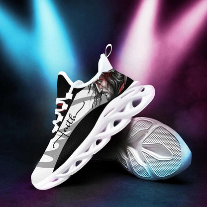 Christian Best Running Shoes, Jesus Faith Running Sneakers Black White Max Soul Shoes For Men And Women, Jesus Fashion Shoes