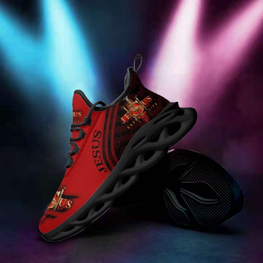 Christian Best Running Shoes, Jesus Saved My Life Red Running Sneakers Max Soul Shoes For Men And Women, Jesus Fashion Shoes