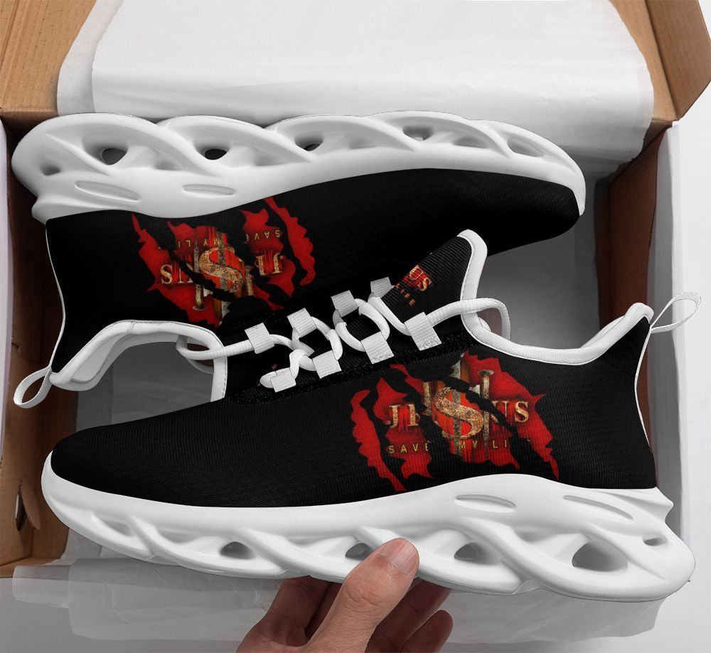 Christian Best Running Shoes, Jesus Saved My Life Running Sneakers Black Max Soul Shoes For Men And Women, Jesus Fashion Shoes