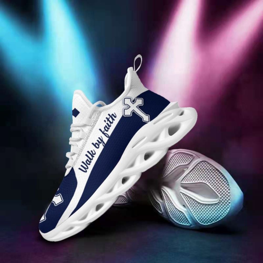 Christian Best Running Shoes, Jesus Walk By Faith Blue Running Christ Sneakers Max Soul Shoes For Men And Women, Jesus Fashion Shoes