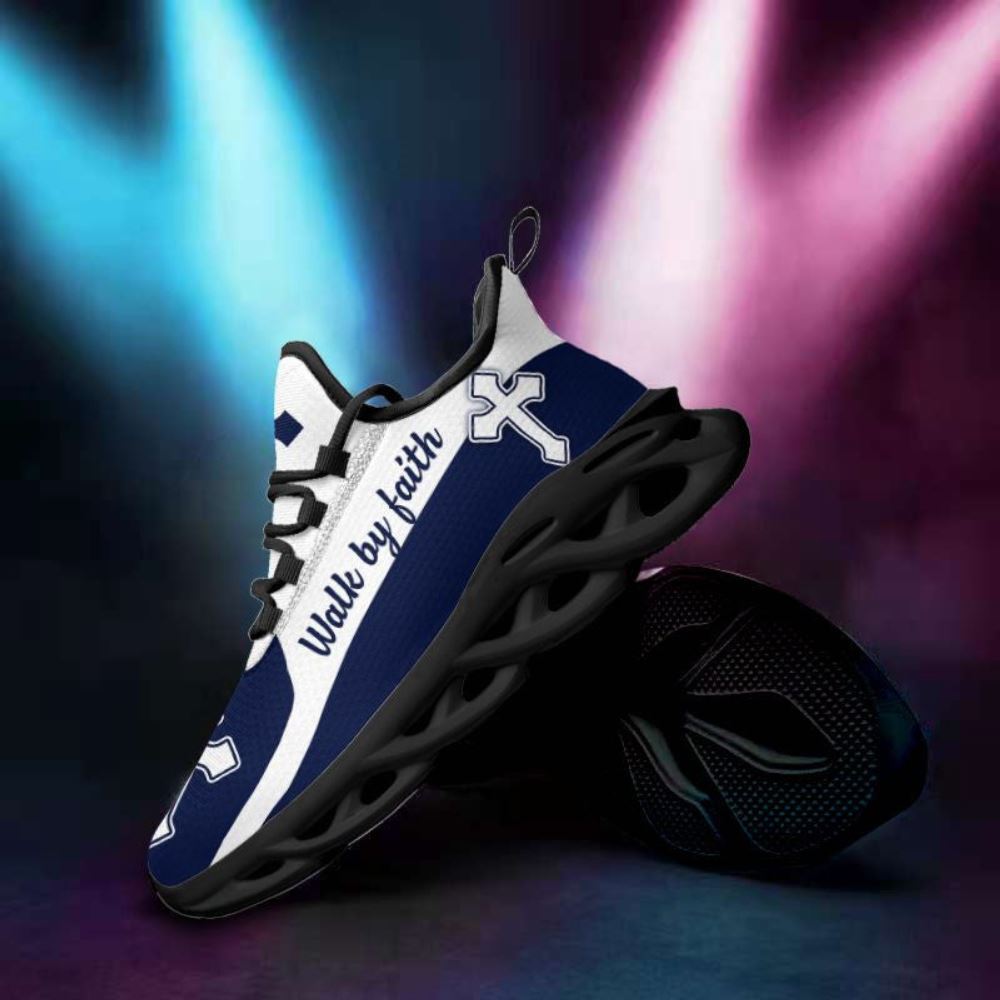 Christian Best Running Shoes, Jesus Walk By Faith Blue Running Christ Sneakers Max Soul Shoes For Men And Women, Jesus Fashion Shoes
