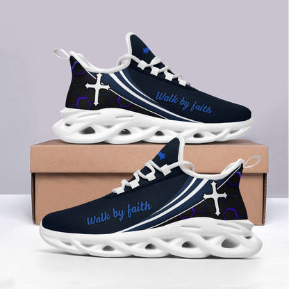 Christian Best Running Shoes, Jesus Walk By Faith Running Blue Christ Sneakers Max Soul Shoes For Men And Women, Jesus Fashion Shoes