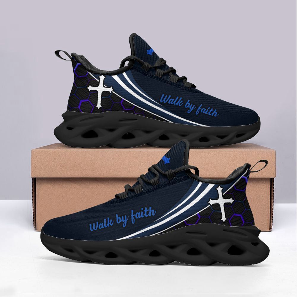 Christian Best Running Shoes, Jesus Walk By Faith Running Blue Christ Sneakers Max Soul Shoes For Men And Women, Jesus Fashion Shoes