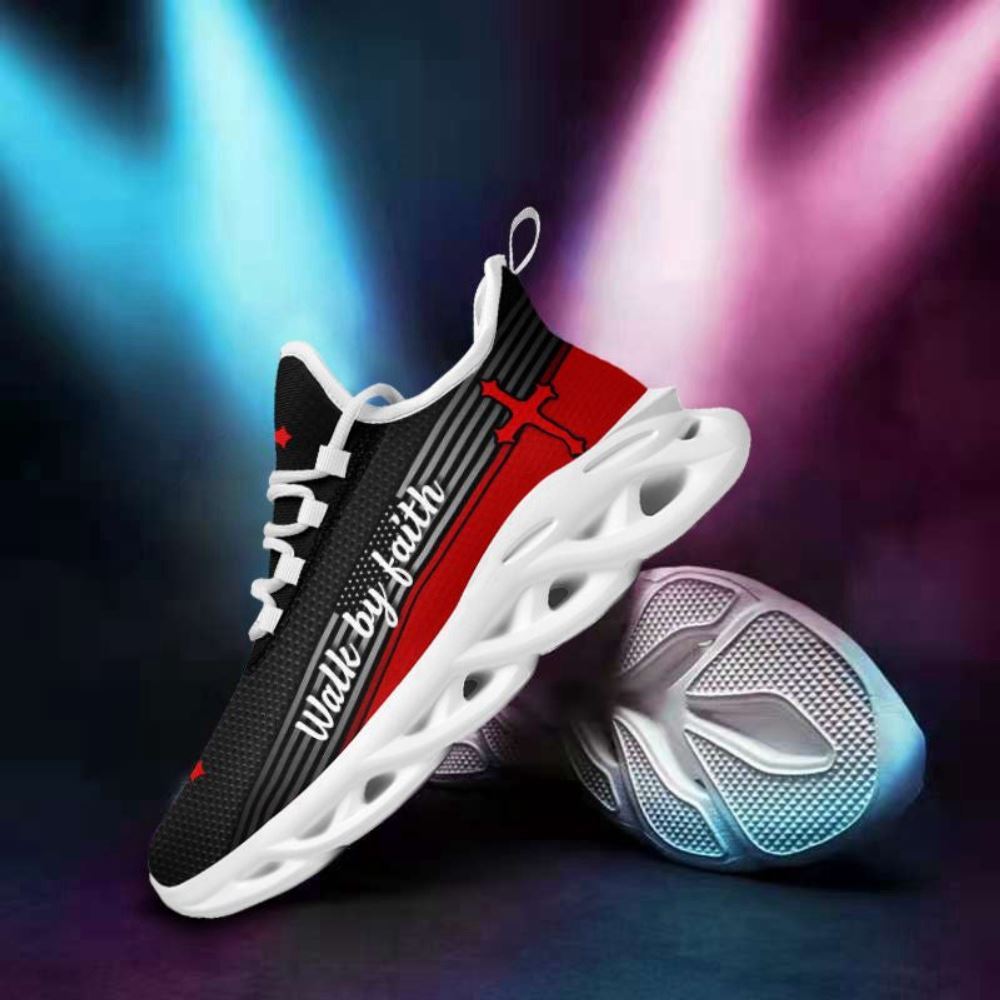 Christian Best Running Shoes, Jesus Walk By Faith Running Red Sneakers Max Soul Shoes For Men And Women, Jesus Fashion Shoes