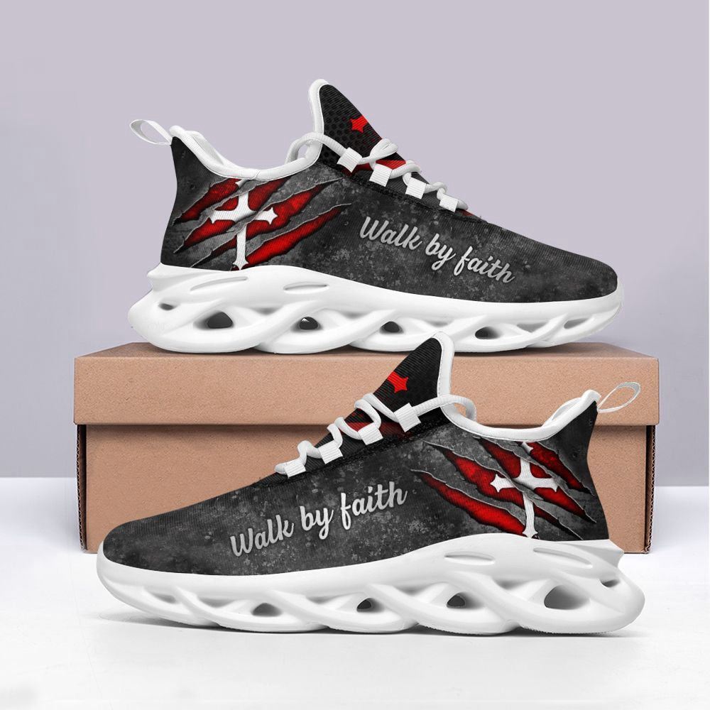 Christian Best Running Shoes, Jesus Walk By Faith Running Sneakers Grey Max Soul Shoes For Men And Women, Jesus Fashion Shoes