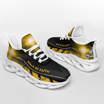 Christian Best Running Shoes, Jesus Walk By Faith Running Sneakers Yellow Max Soul Shoes For Men And Women, Jesus Fashion Shoes