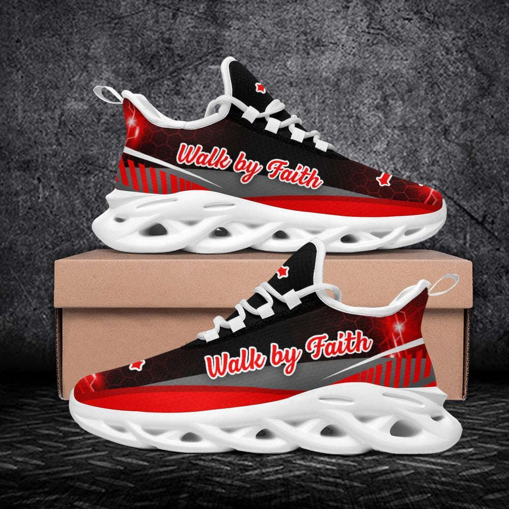 Christian Best Running Shoes, Red Jesus Walk By Faith Running Shoes Max Soul Shoes For Men And Women, Jesus Fashion Shoes