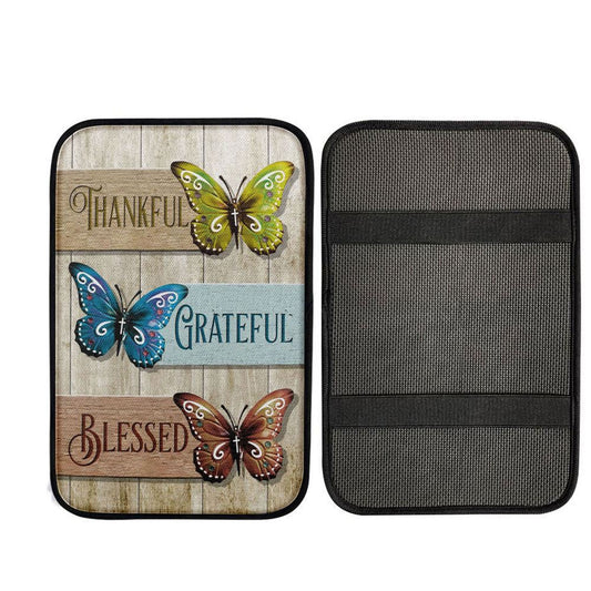Christian Butterfly Thankful Grateful Blessed Car Center Console Cover, Cross Car Interior Accessories