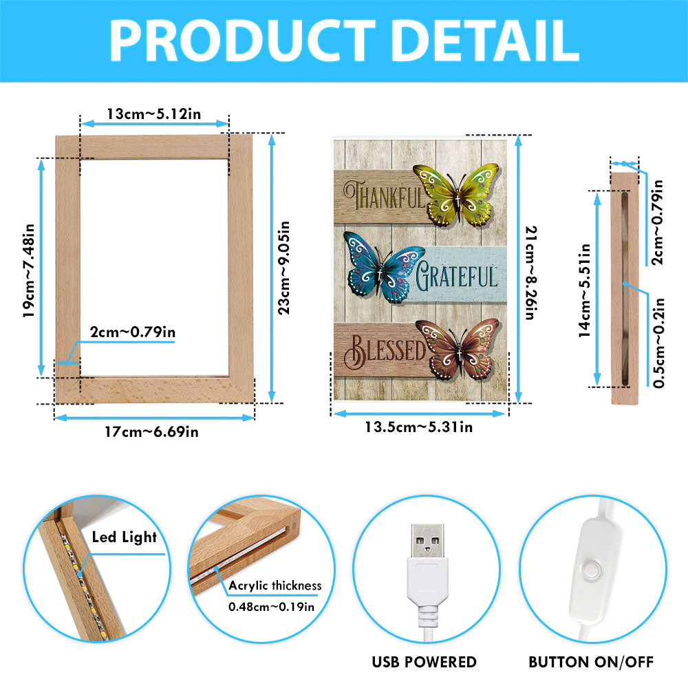 Christian Butterfly Thankful Grateful Blessed Frame Lamp Prints - Bible Verse Decor - Scripture Art