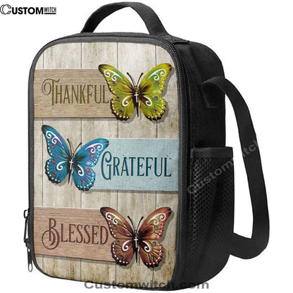 Christian Butterfly Thankful Grateful Blessed Lunch Bag, Christian Lunch Bag For School, Picnic, Religious Lunch Bag