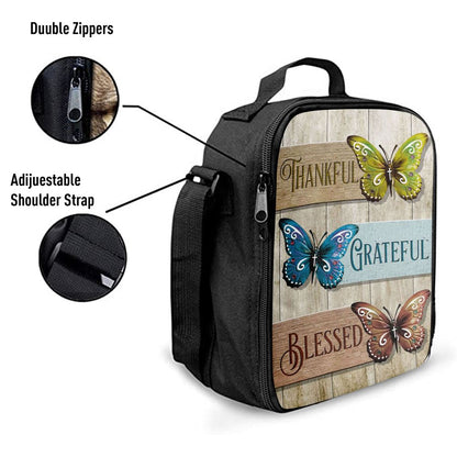 Christian Butterfly Thankful Grateful Blessed Lunch Bag, Christian Lunch Bag For School, Picnic, Religious Lunch Bag