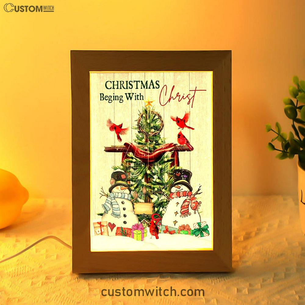 Christian Christmas Christmas Begins With Christ Frame Lamp Prints - Bible Verse Decor - Scripture Art