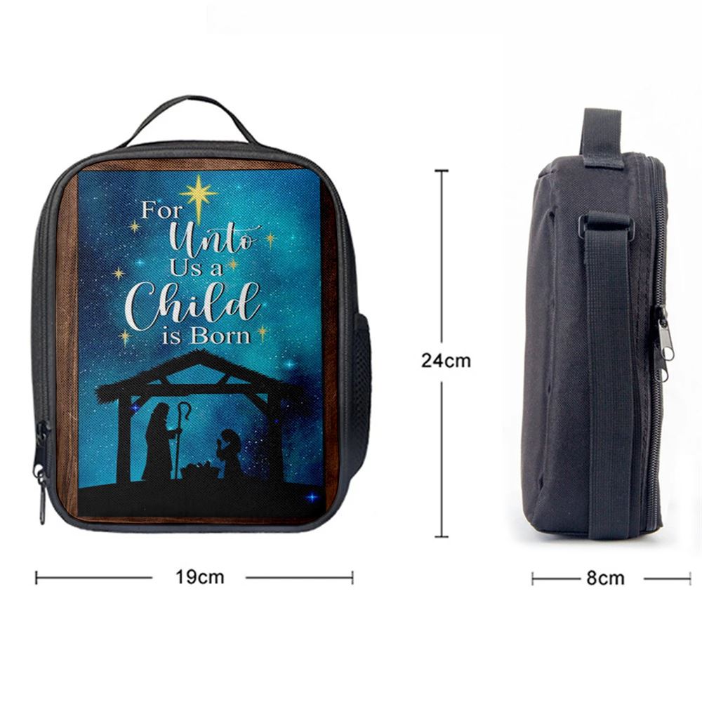 Christian Christmas For Unto Us A Child Is Born Christmas Lunch Bag, Christian Lunch Bag For School, Picnic, Religious Lunch Bag