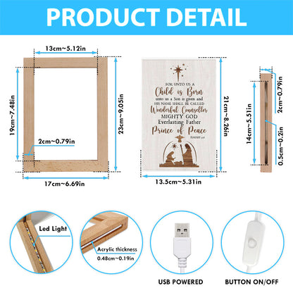Christian Christmas Isaiah 96 For Unto Us A Child Is Born Frame Lamp Prints - Bible Verse Decor - Scripture Art