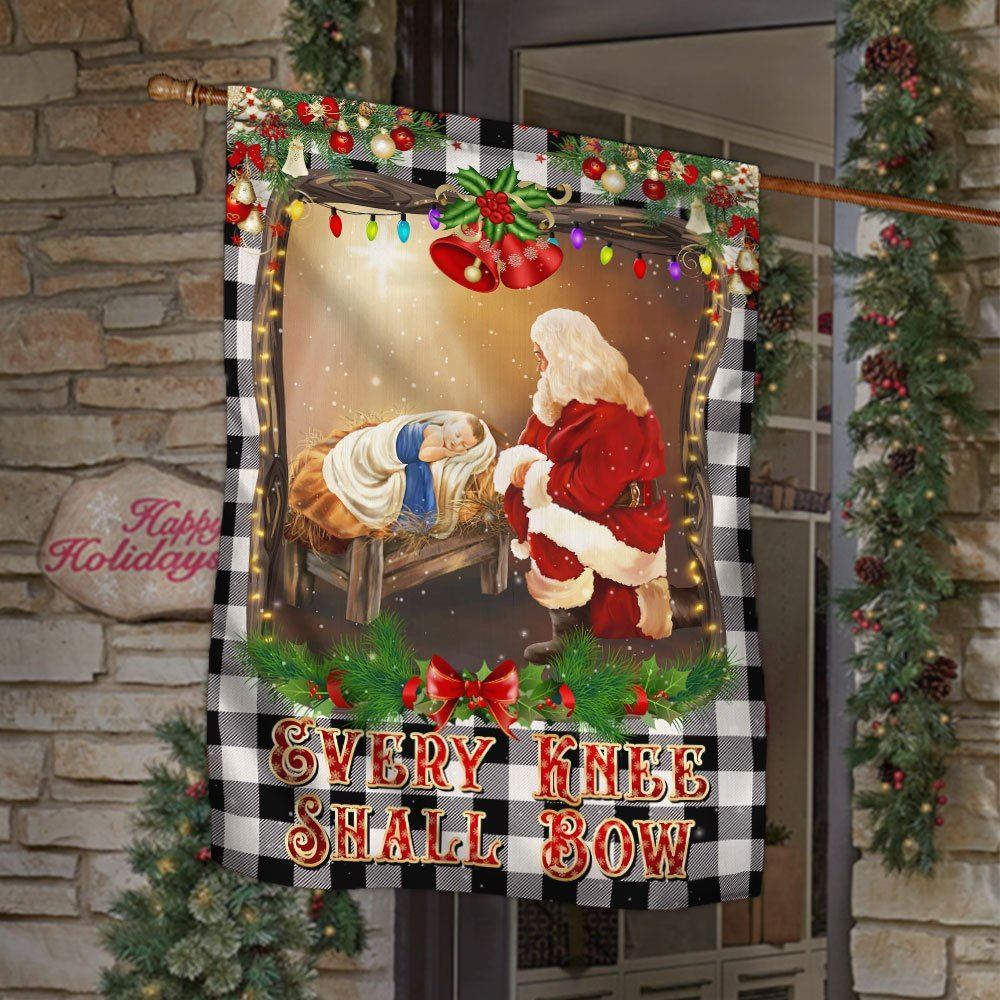 Christian Christmas Santa Claus Every Knee Shall Bow Flag, Christmas Garden Flag, Home Decor Accessories, Christmas Outdoor Decor Ideas