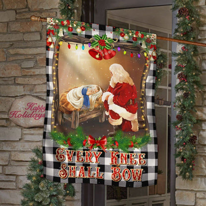 Christian Christmas Santa Claus Every Knee Shall Bow Flag, Christmas Garden Flag, Home Decor Accessories, Christmas Outdoor Decor Ideas