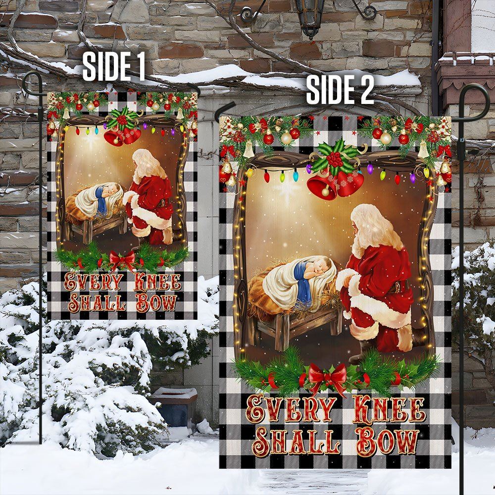 Christian Christmas Santa Claus Every Knee Shall Bow Flag, Christmas Garden Flag, Home Decor Accessories, Christmas Outdoor Decor Ideas