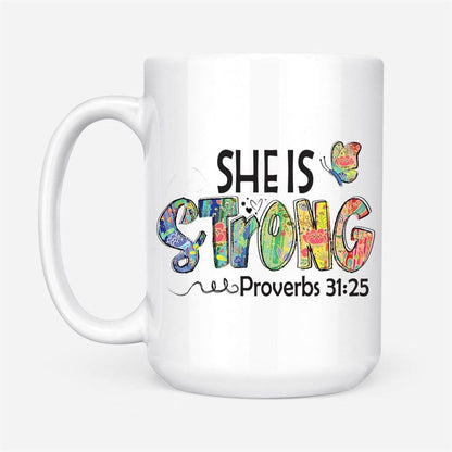 Christian Coffee Mug She Is Strong Proverbs 3125, Butterfly, Christian Mug, Bible Mug, Faith Gift, Encouragement Gift