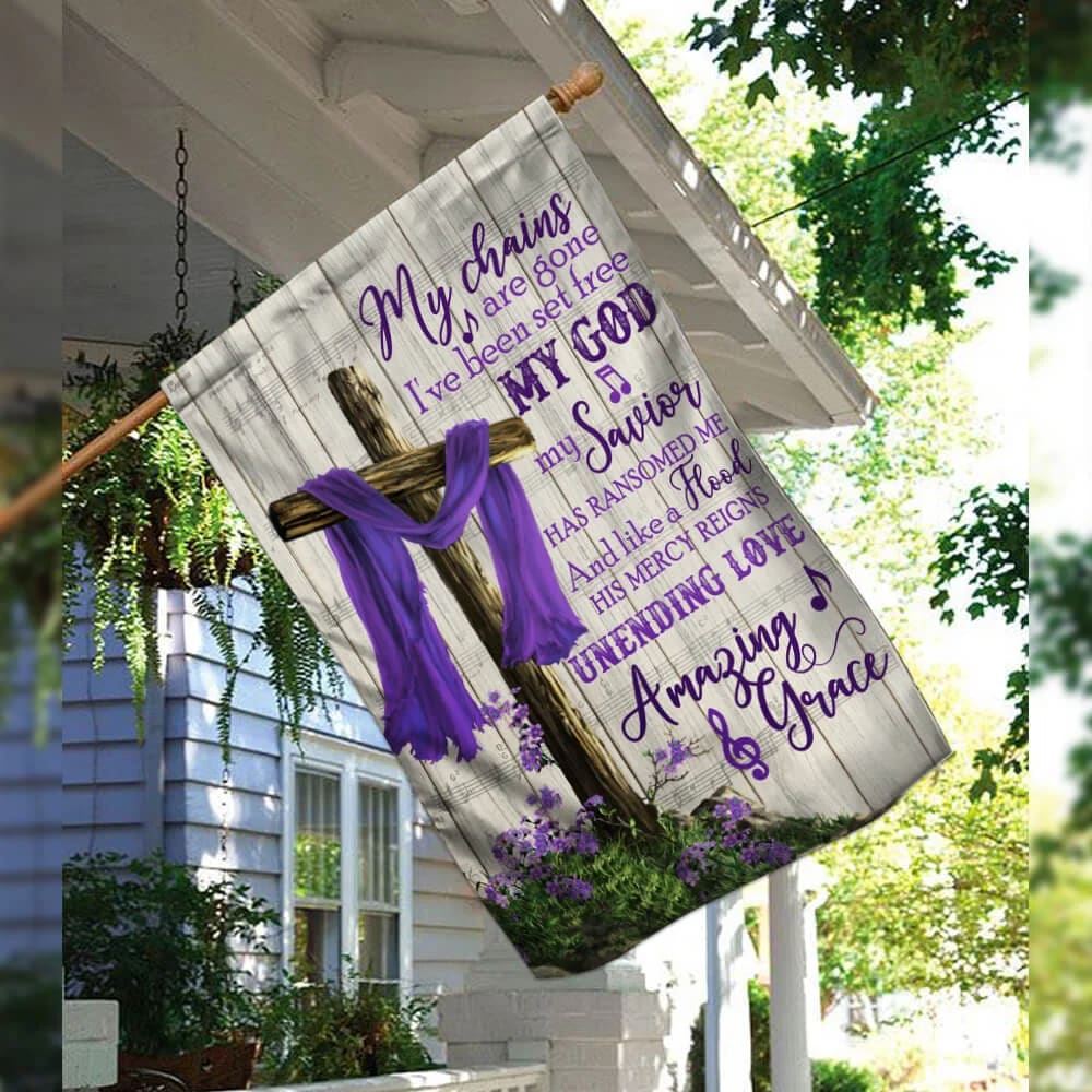 Christian Cross Amazing Grace Purple House Flags, Christian Flag, Scripture Flag, Garden Banner
