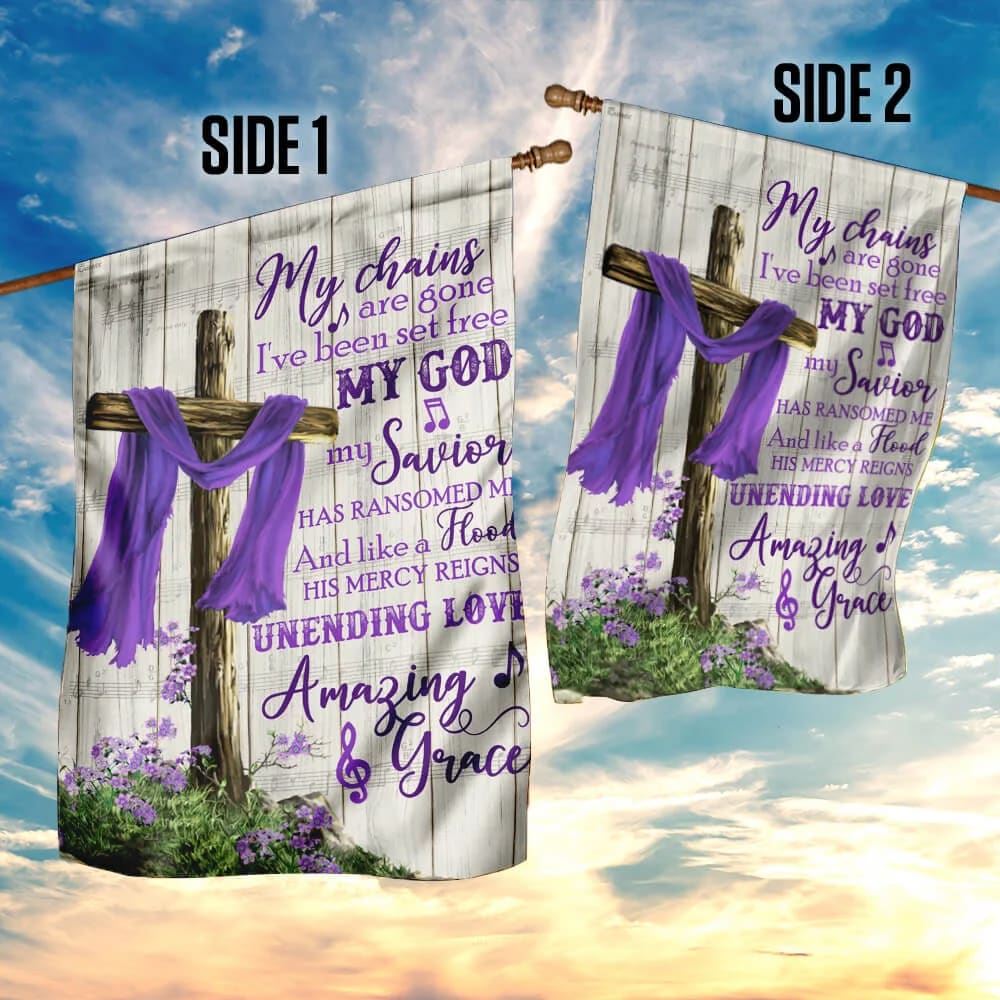 Christian Cross Amazing Grace Purple House Flags, Christian Flag, Scripture Flag, Garden Banner