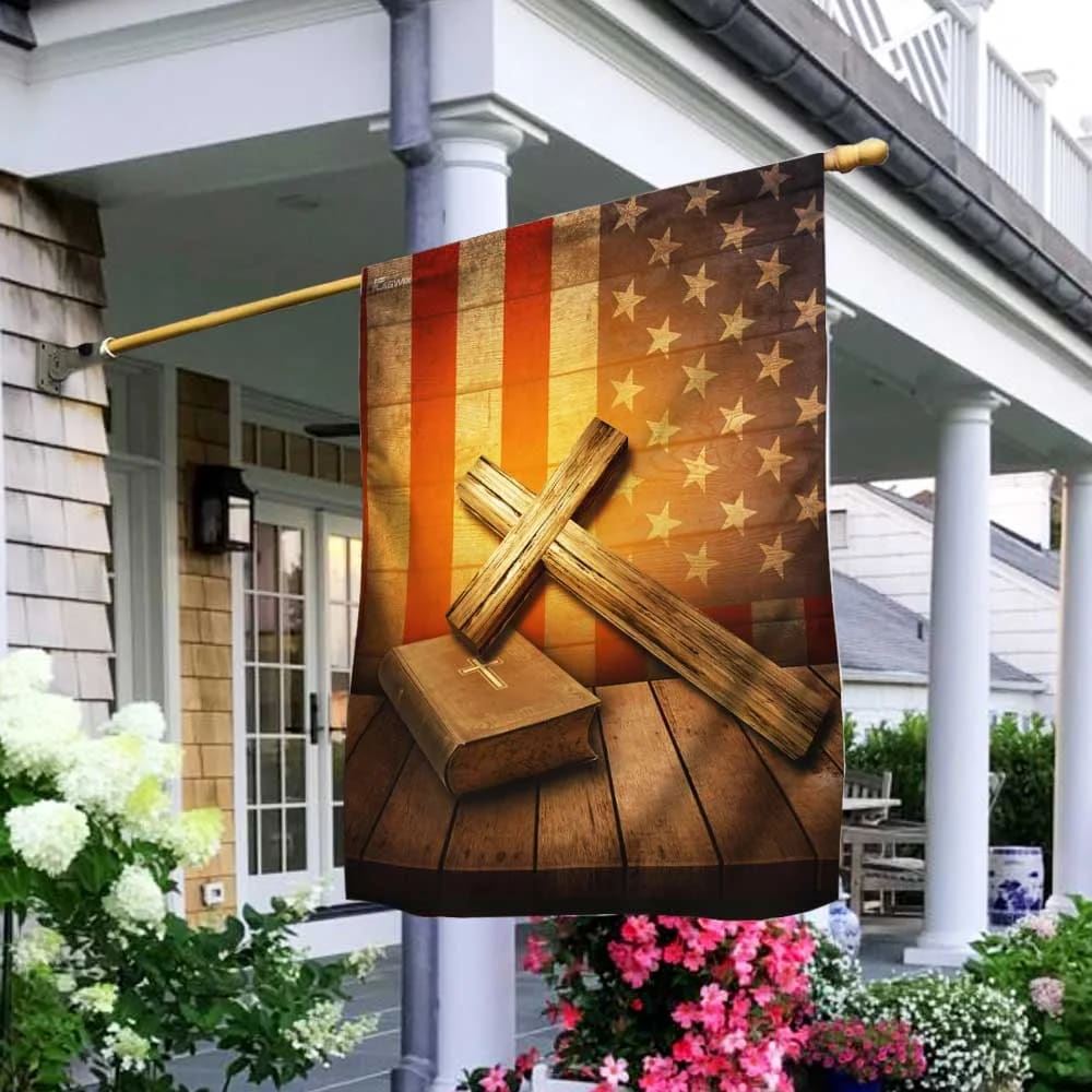 Christian Cross America House Flags, Christian Flag, Scripture Flag, Garden Banner