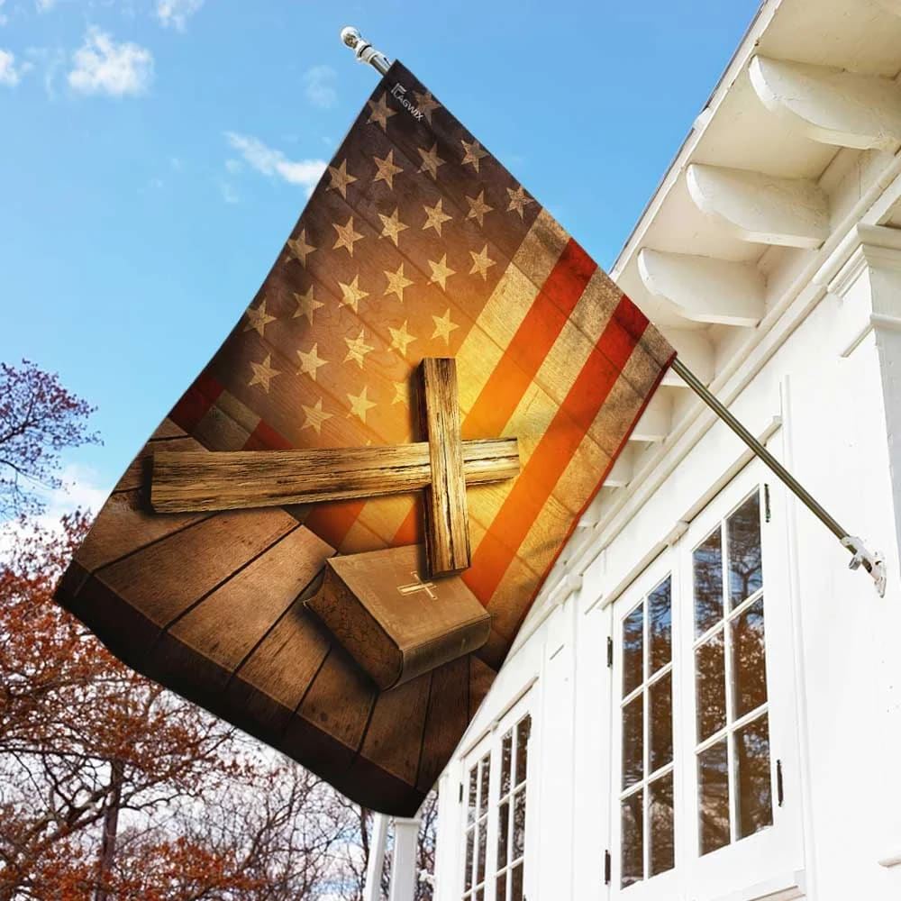 Christian Cross America House Flags, Christian Flag, Scripture Flag, Garden Banner