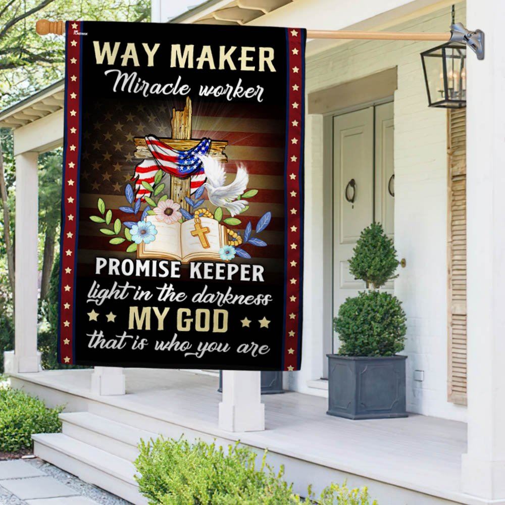 Christian Cross American Flag Way Maker Miracle Worker My God That Is Who You Are Flag, Christian Flag, Scripture Flag, Garden Banner