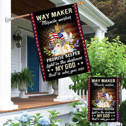 Christian Cross American Flag Way Maker Miracle Worker My God That Is Who You Are Flag, Christian Flag, Scripture Flag, Garden Banner