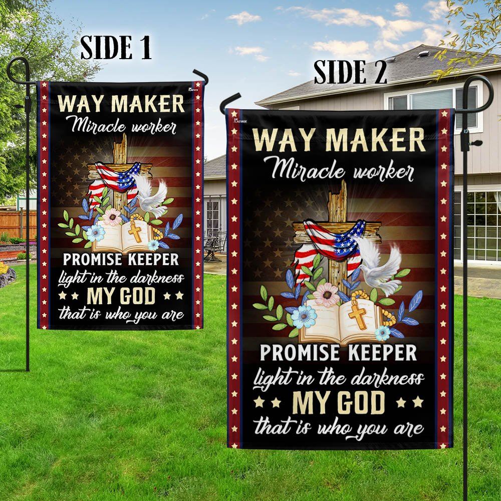 Christian Cross American Flag Way Maker Miracle Worker My God That Is Who You Are Flag, Christian Flag, Scripture Flag, Garden Banner