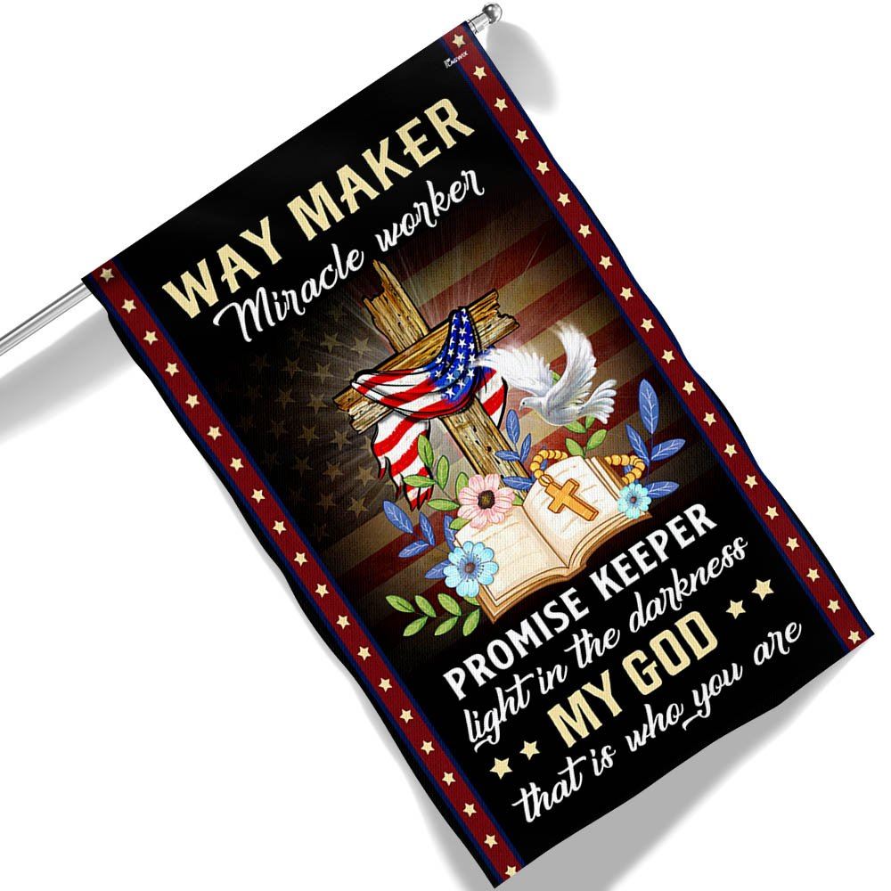 Christian Cross American Flag Way Maker Miracle Worker My God That Is Who You Are Flag, Christian Flag, Scripture Flag, Garden Banner