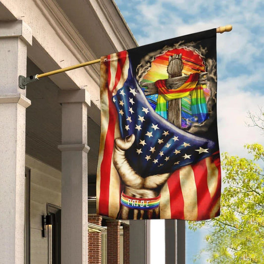 Christian Cross In LGBT Pride Flag, Outdoor Christian House Flag, Christian Flag, Scripture Flag, Garden Banner