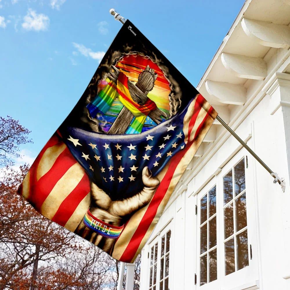 Christian Cross In LGBT Pride Flag, Outdoor Christian House Flag, Christian Flag, Scripture Flag, Garden Banner