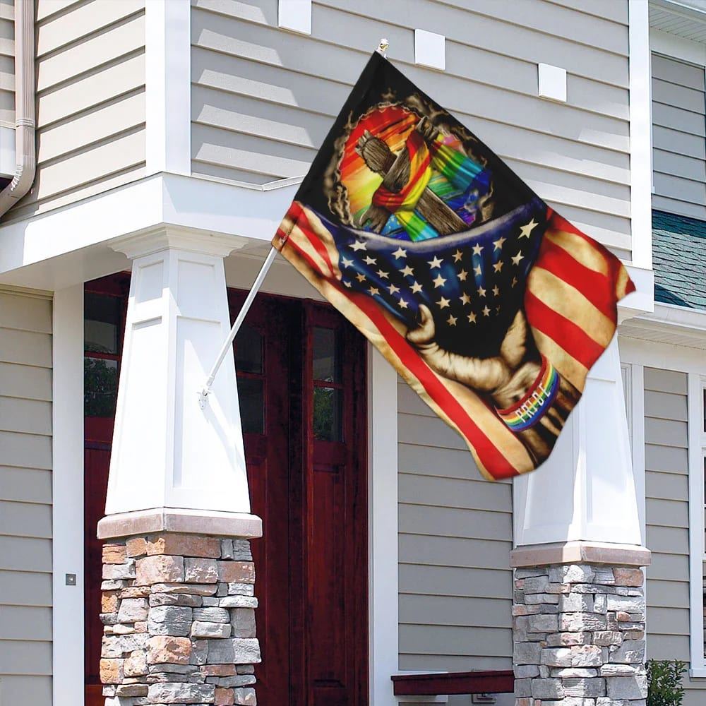 Christian Cross In LGBT Pride Flag, Outdoor Christian House Flag, Christian Flag, Scripture Flag, Garden Banner