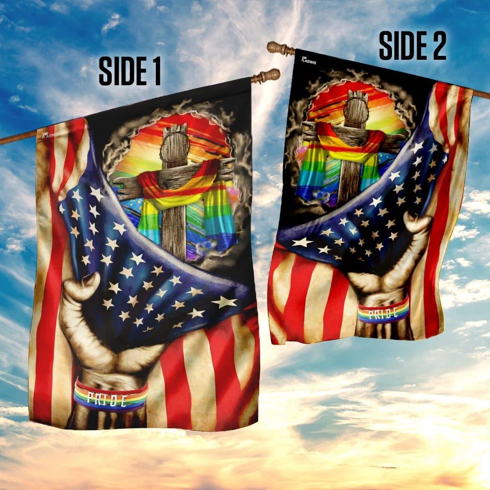 Christian Cross In LGBT Pride Flag, Outdoor Christian House Flag, Christian Flag, Scripture Flag, Garden Banner