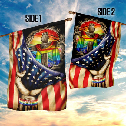 Christian Cross In LGBT Pride Flag, Outdoor Christian House Flag, Christian Flag, Scripture Flag, Garden Banner