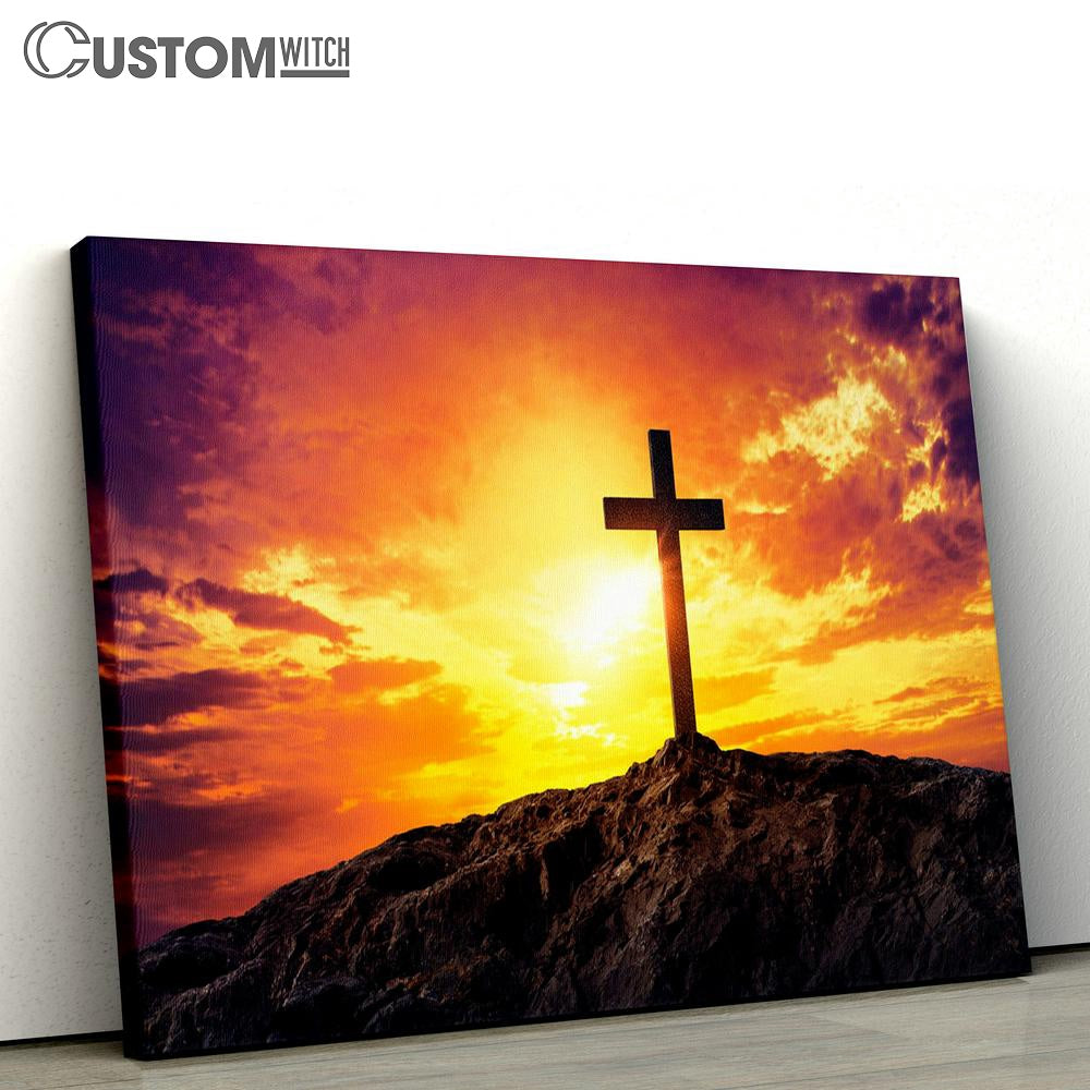 Christian Cross On Mountain Canvas Pictures - Faith Art - Christian Canvas Wall Art Decor