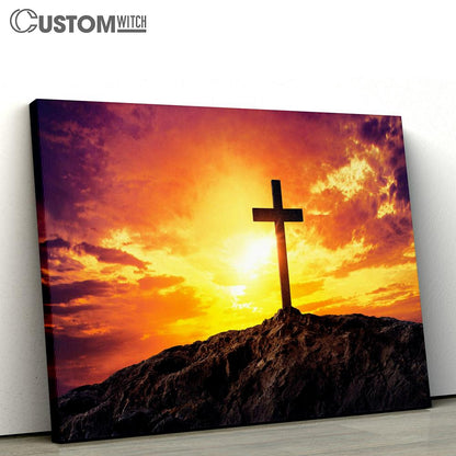 Christian Cross On Mountain Canvas Pictures - Faith Art - Christian Canvas Wall Art Decor