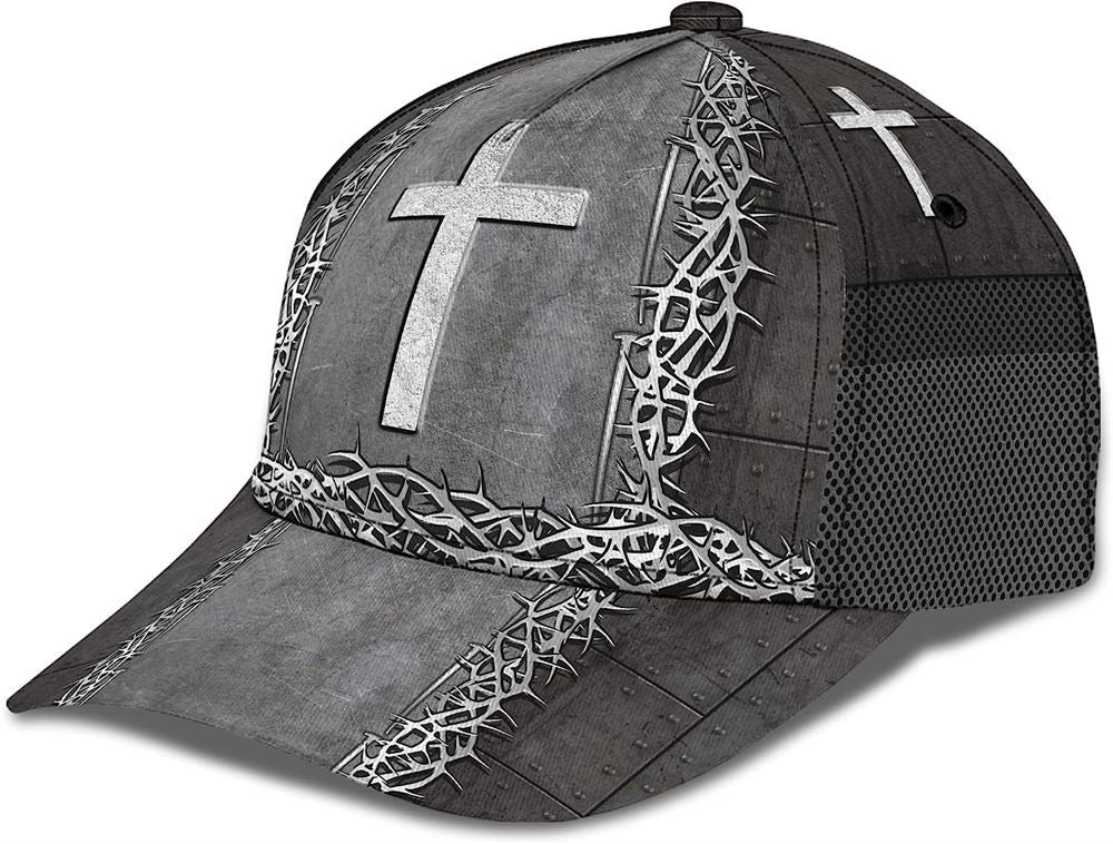 Christian Cross With Crown Of Thorn All Over Print Baseball Cap, God Cap, Gift Ideas For Male