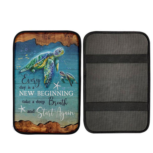 Christian Every Day Is A New Beginning Turtle Beach Car Center Console Cover, Cross Car Interior Accessories